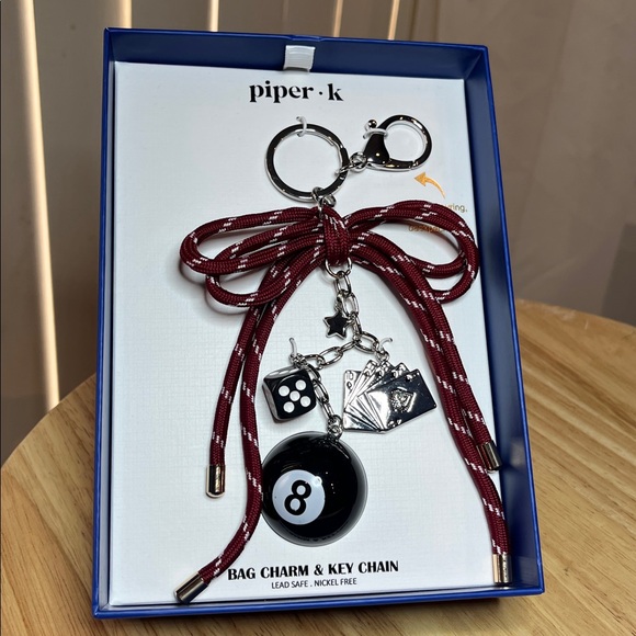 Piper K 8 Ball Bag Charm & Keychain with Red Rope - Picture 1 of 6